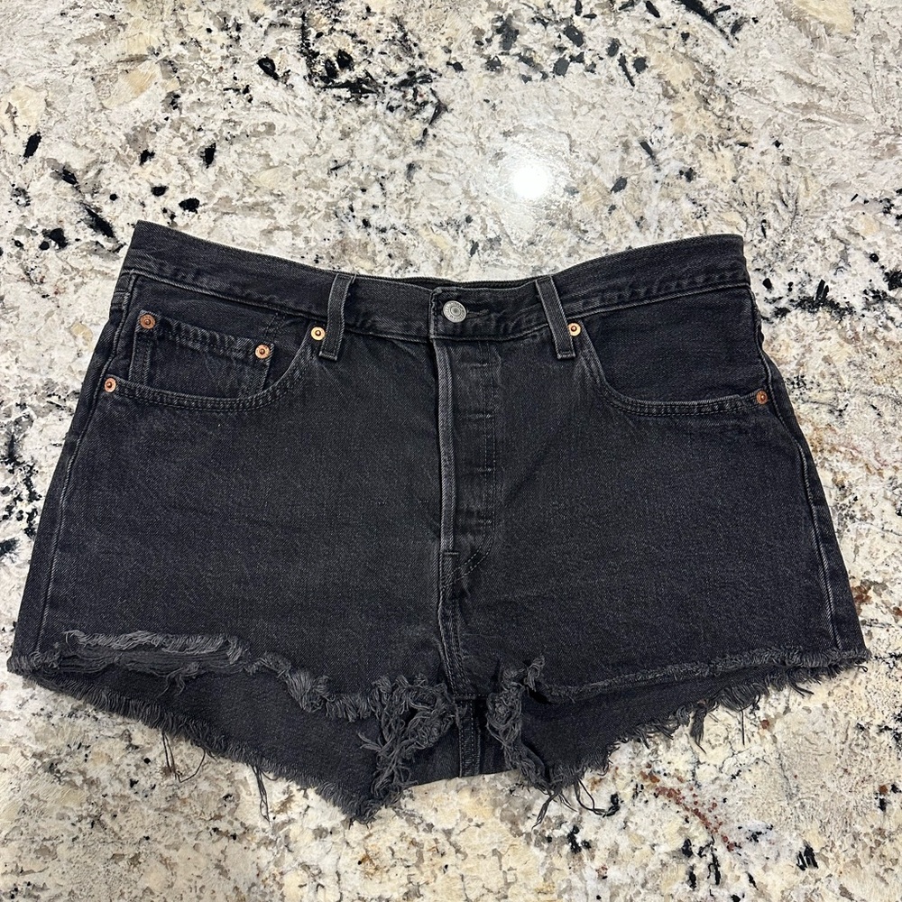 Levi's 501 Black Distressed Jean Shorts
